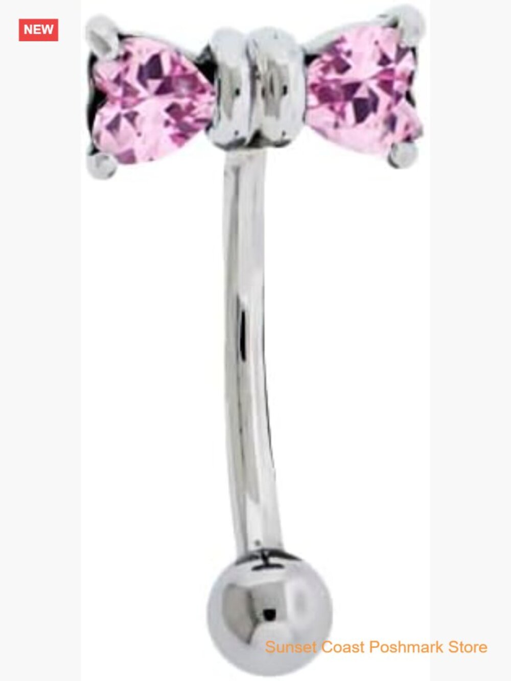 16GA 316L Stainless Steel Pink CZ Crystal Bow Curved Eyebrow Barbell
